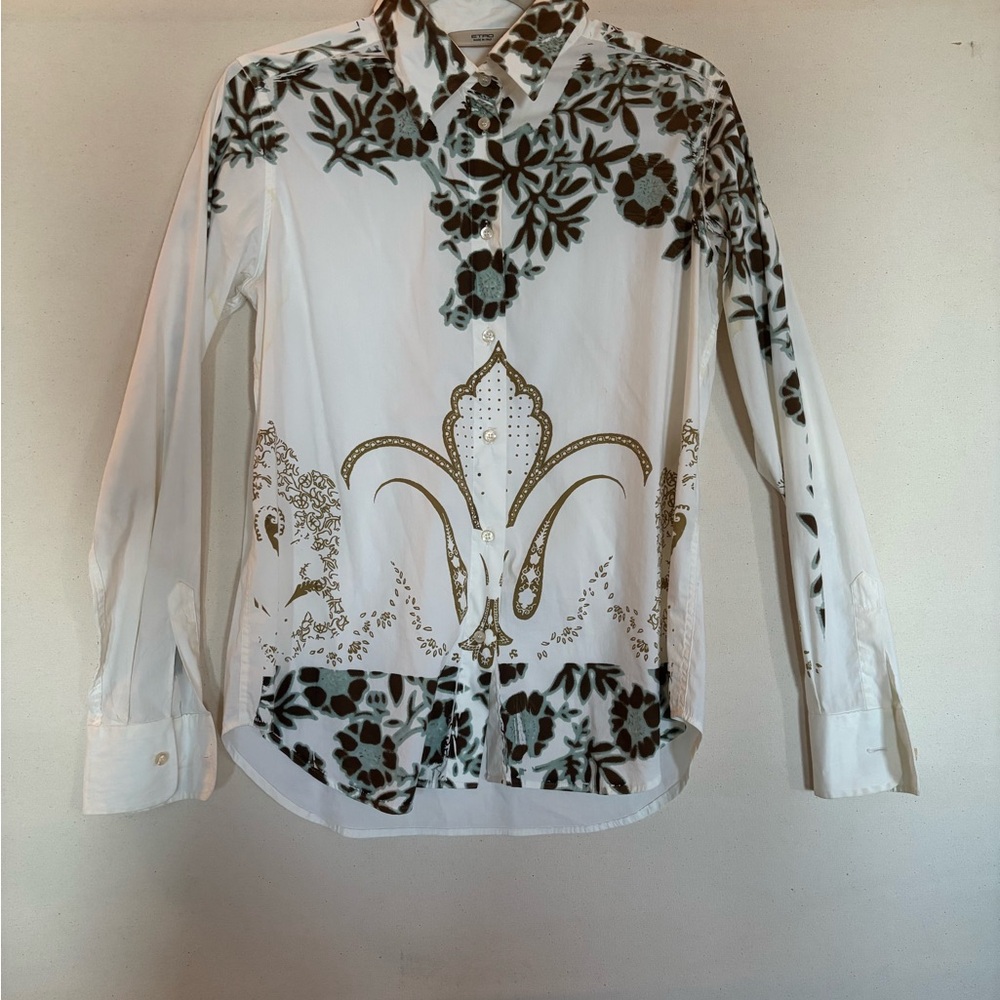 White and Brown Floral Long Sleeve Shirt